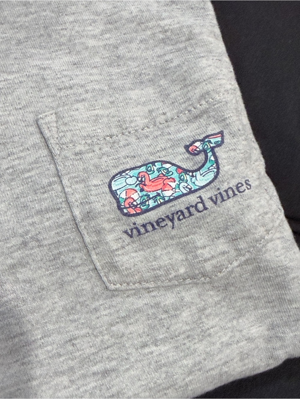 Vineyard Vines Heather Gray Pocket Tee with Multicolor Whale